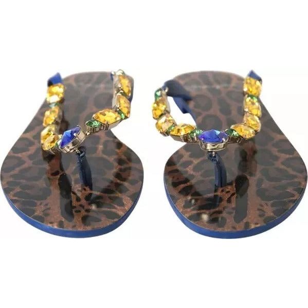 Dolce & Gabbana Blue Crystals Flats Sandals Beachwear Shoes LA9330-35