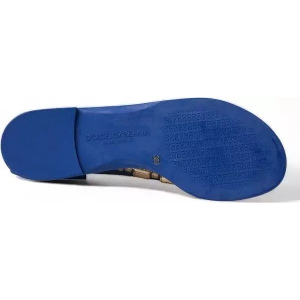 Dolce & Gabbana Blue Crystals Flats Sandals Beachwear Shoes LA9330-35