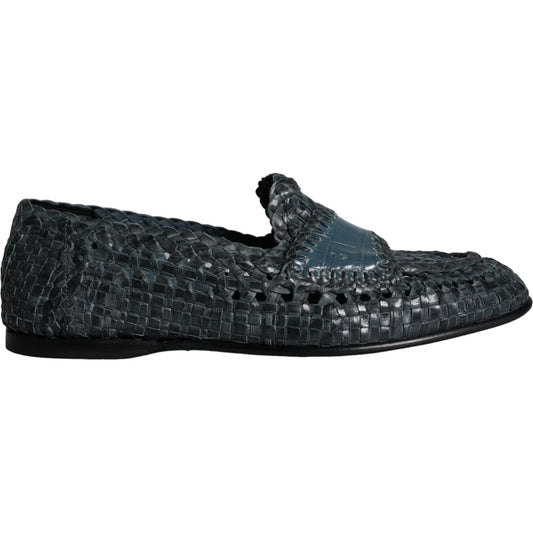 Dolce & Gabbana Blue Woven Leather Slip On Loafers Men Shoes MV5857-40