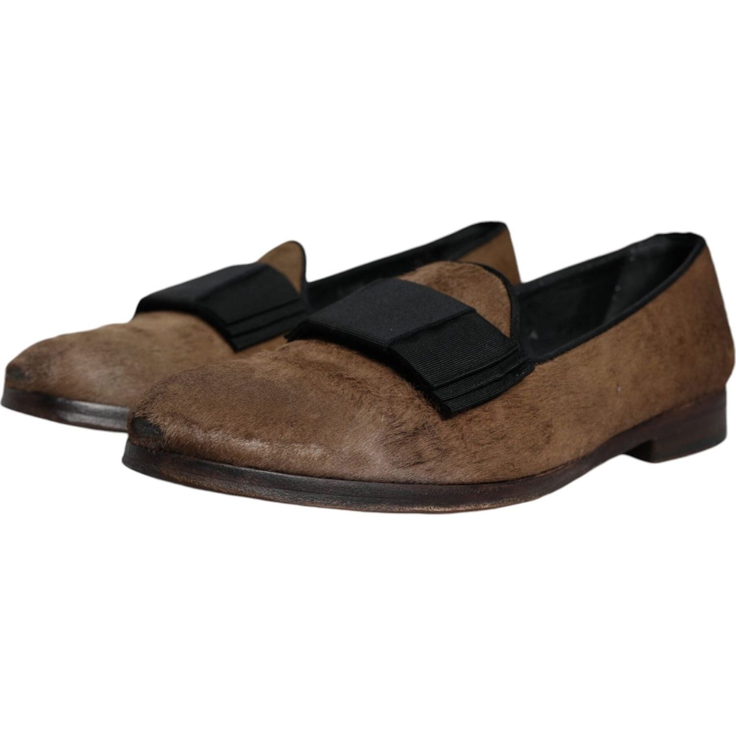 Dolce & Gabbana Brown Calf Hair Leather Loafers Formal Dress Shoes MV6220-42