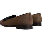 Dolce & Gabbana Brown Calf Hair Leather Loafers Formal Dress Shoes MV6220-42