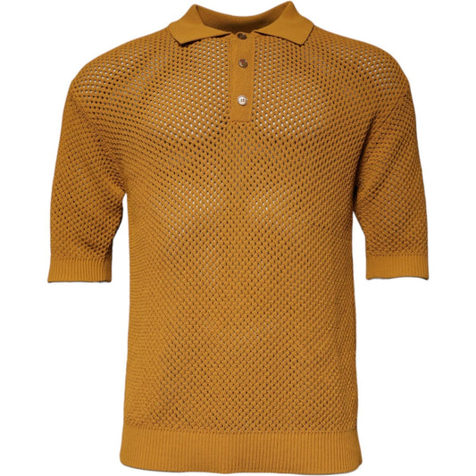 Dolce & Gabbana Brown Perforated Collared Short Sleeves T-shirt TSH87570-48