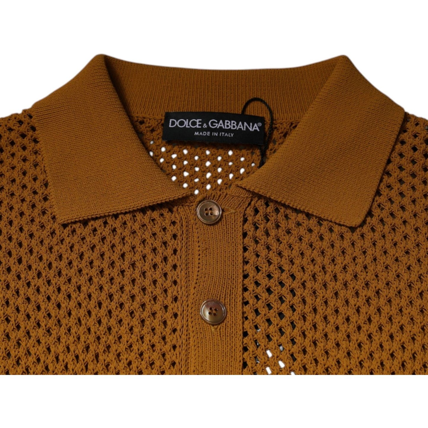 Dolce & Gabbana Brown Perforated Collared Short Sleeves T-shirt TSH87570-48