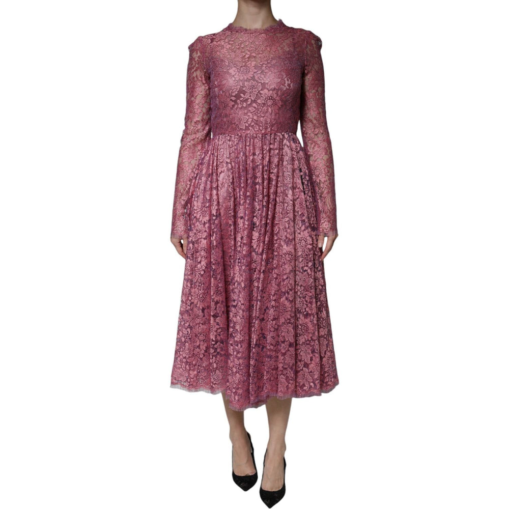 Dolce & Gabbana Fuchsia Floral Lace Long Sleeve Maxi Dress DR281329-42