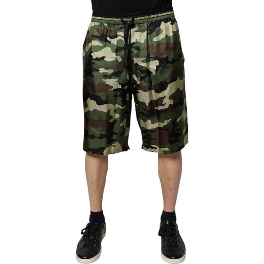 Dolce & Gabbana Multicolor Camouflage Silk Mid Waist Bermuda Shorts PAN75720-48