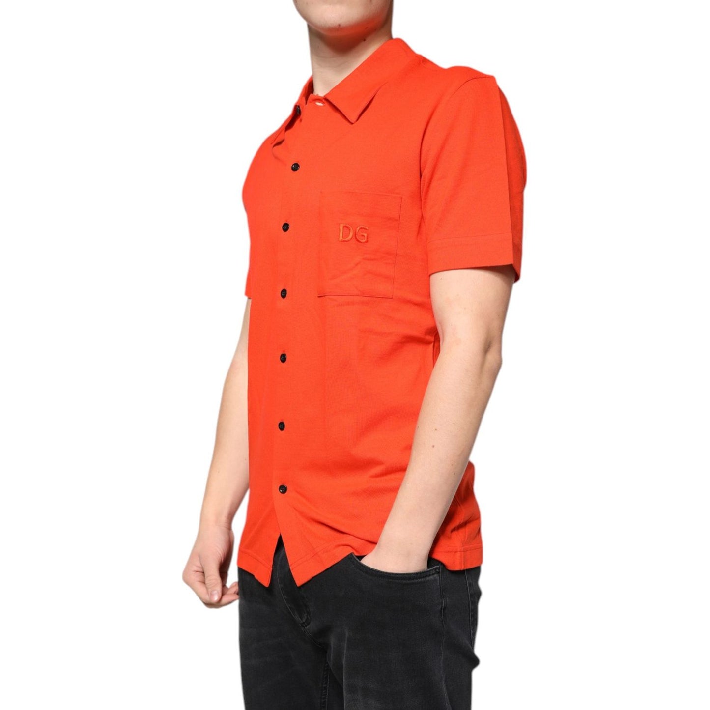 Dolce & Gabbana Orange Cotton Button Down Casual Polo Shirt TSH84559-44