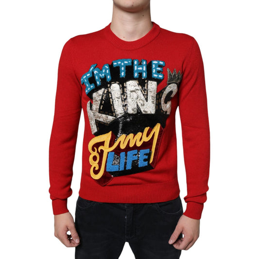 Dolce & Gabbana Red I'm The King Wool Crew Neck Sweatshirt Sweater TSH87095-44