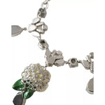 Dolce & Gabbana Silver Brass Clear Crystal Roses Pendants Necklace SMY101217