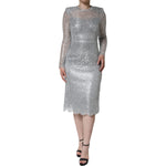 Dolce & Gabbana Silver Floral Lace Bodycon Sheath Midi Dress DR281259-40