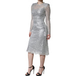 Dolce & Gabbana Silver Floral Lace Bodycon Sheath Midi Dress DR281259-40