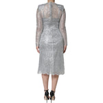 Dolce & Gabbana Silver Floral Lace Bodycon Sheath Midi Dress DR281259-40