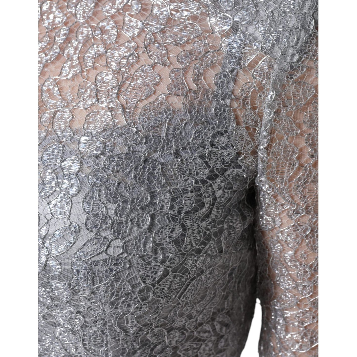 Dolce & Gabbana Silver Floral Lace Bodycon Sheath Midi Dress DR281259-40