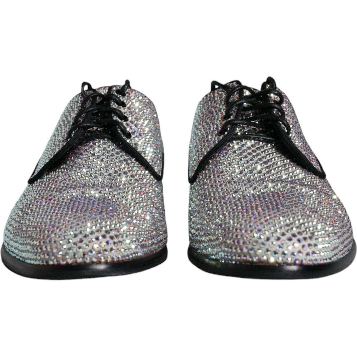 Dolce & Gabbana Silver Leather Rhinestones Derby Dress Shoes MV6249-40