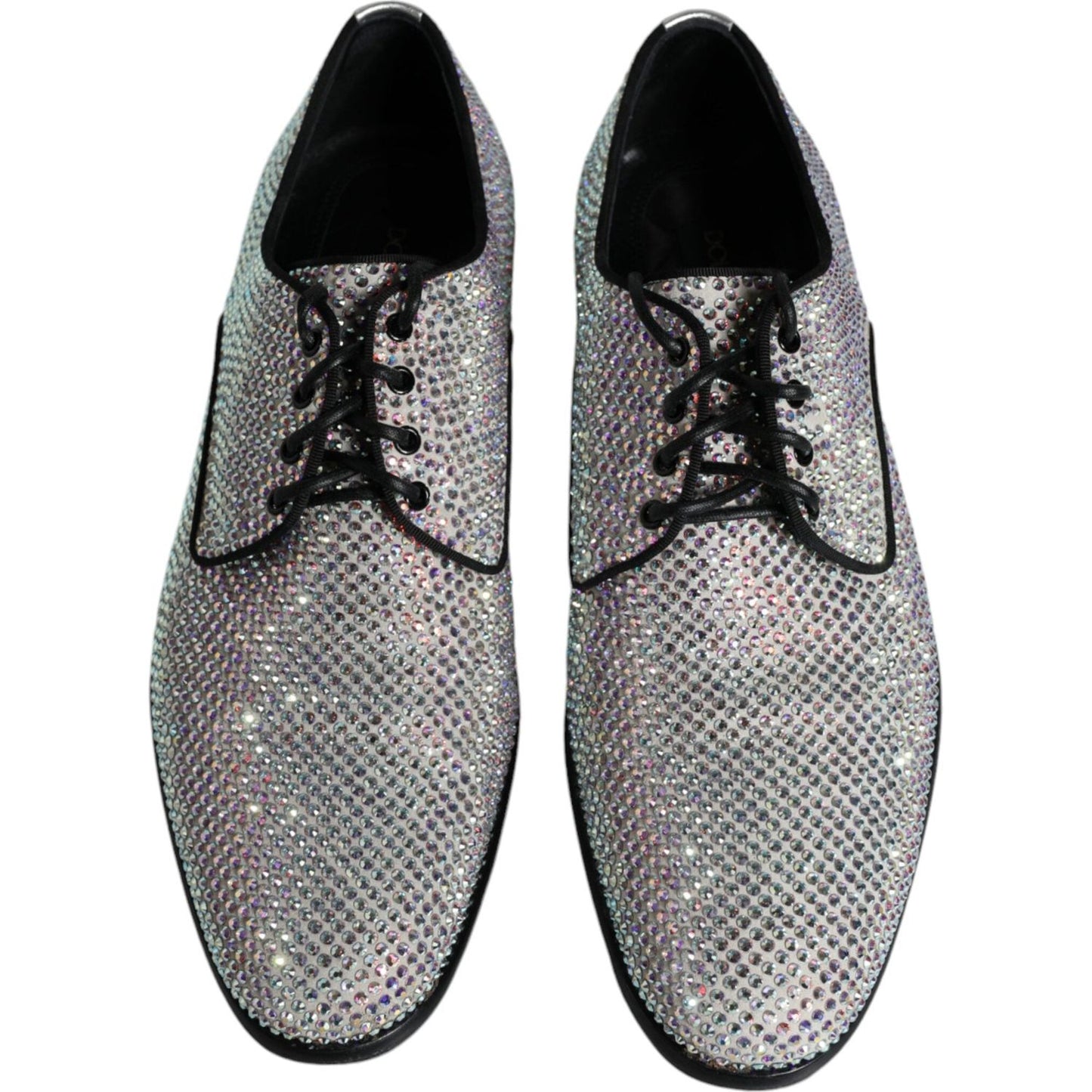 Dolce & Gabbana Silver Leather Rhinestones Derby Dress Shoes MV6249-40