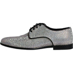 Dolce & Gabbana Silver Leather Rhinestones Derby Dress Shoes MV6249-40