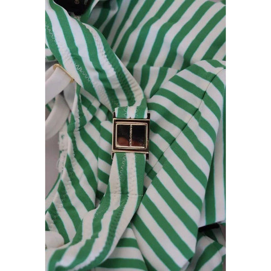 Dolce & Gabbana White Green Stripes One Piece Beachwear Swimwear BIK1671-1