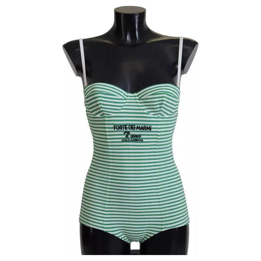Dolce & Gabbana White Green Stripes One Piece Beachwear Swimwear BIK1671-1