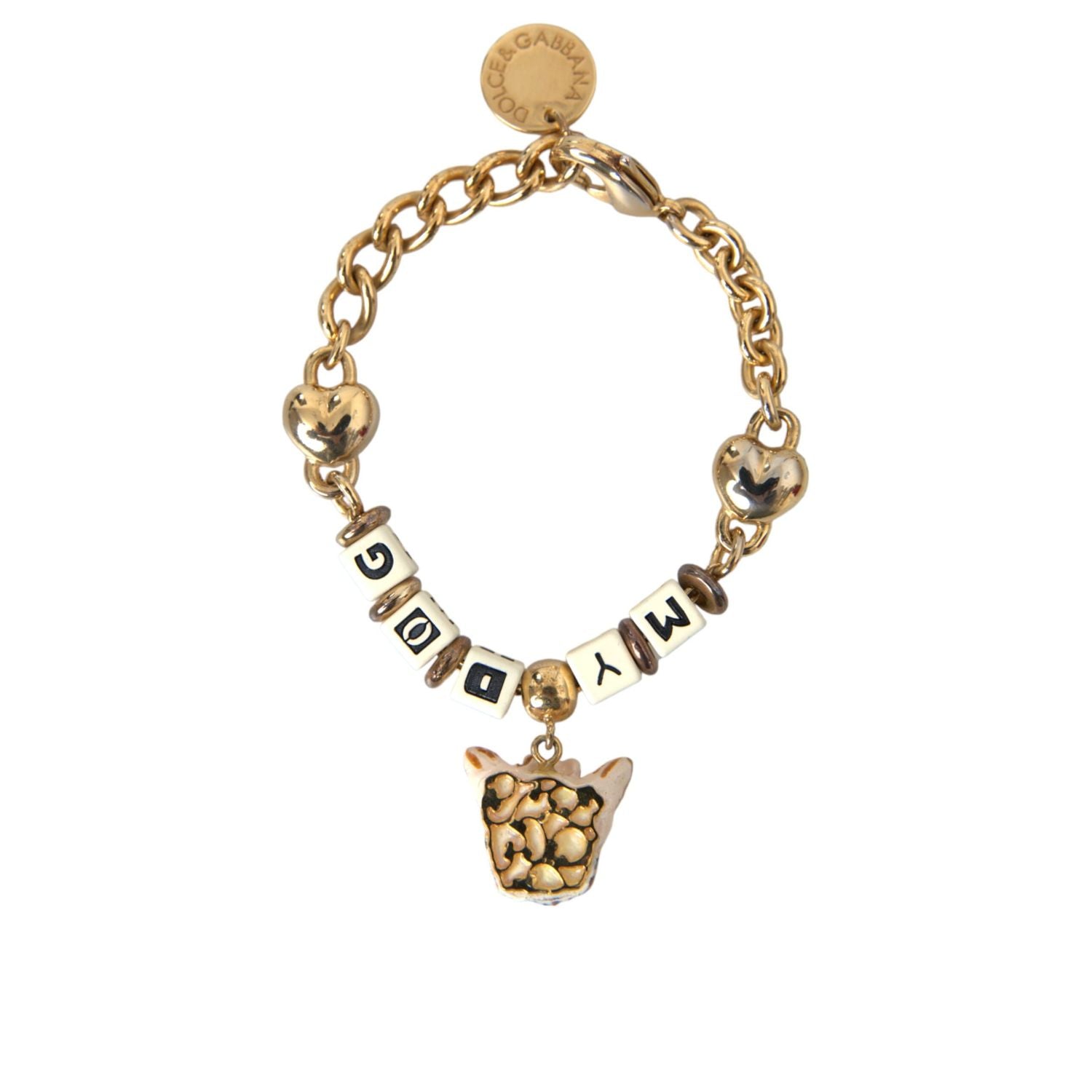Dolce & Gabbana Gold Tone Brass Chain MY DOG Heart Bracelet
