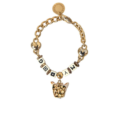 Dolce & Gabbana Gold Tone Brass Chain MY DOG Heart Bracelet