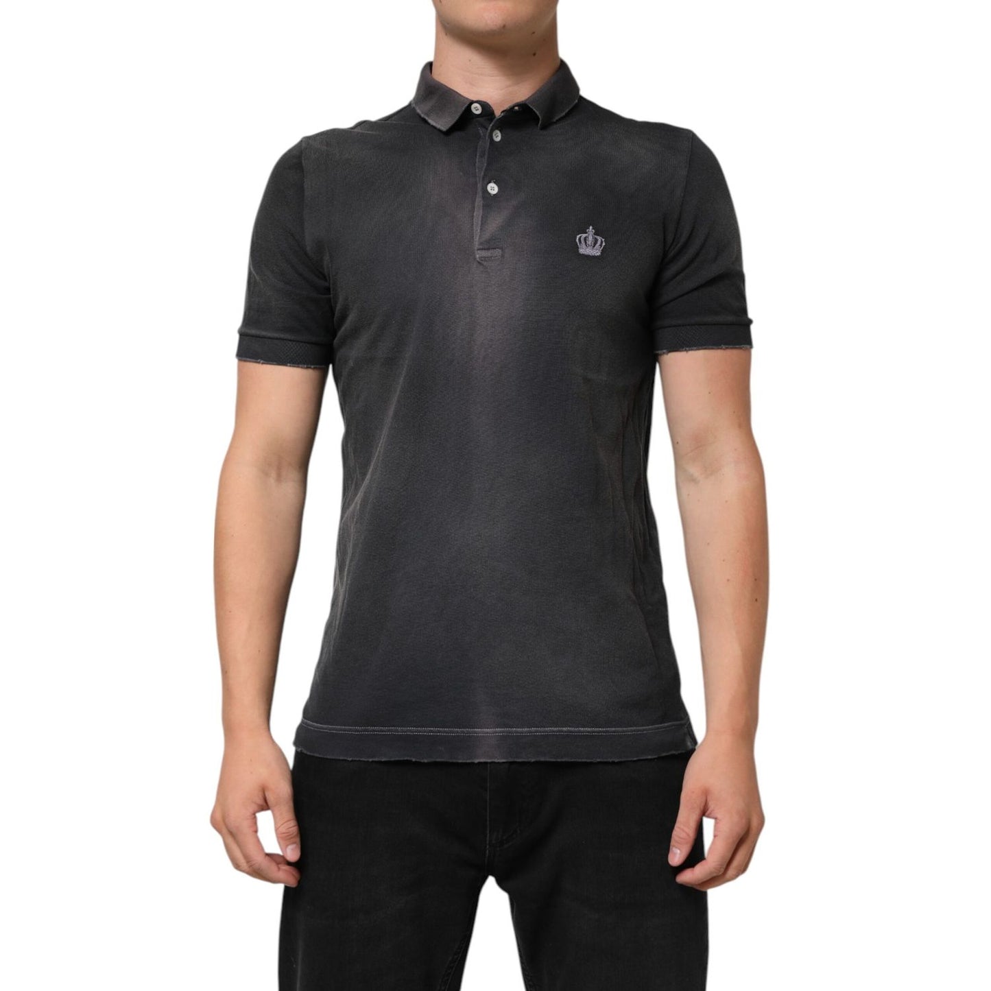 Dolce & Gabbana Gray Cotton Crown Collared Men Polo T-shirt
