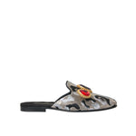 Dolce & Gabbana Gray Jacquard Crystal Mule Flat Sandals Shoes featuring leather material and embellishments.