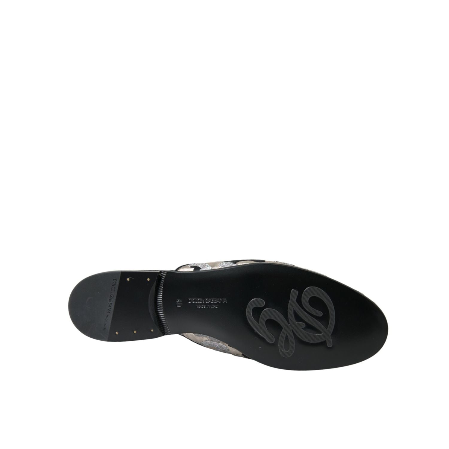 Dolce & Gabbana Gray Jacquard Crystal Mule Flat Sandals Shoes