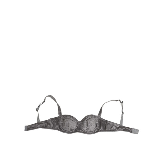 Dolce & Gabbana gray silk balconette bra with underwire, featuring structured cups and adjustable straps for luxury and comfort.