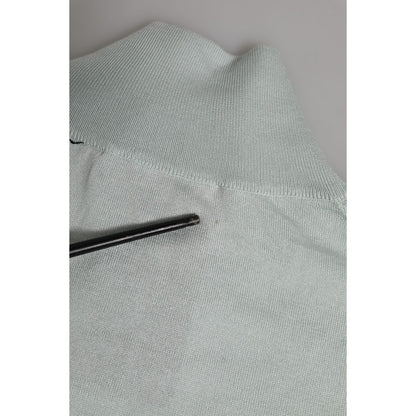 Close-up of Dolce & Gabbana Gray Turtle Neck 3/4 Sleeves Pullover Top in soft fabric with neckline detail.