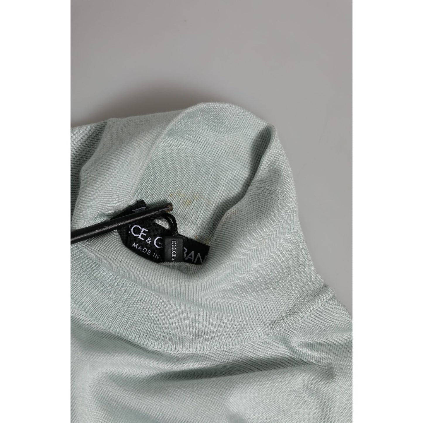 Dolce & Gabbana Gray Turtle Neck 3/4 Sleeves Pullover Top in soft fabric with logo details visible on clothing tag.