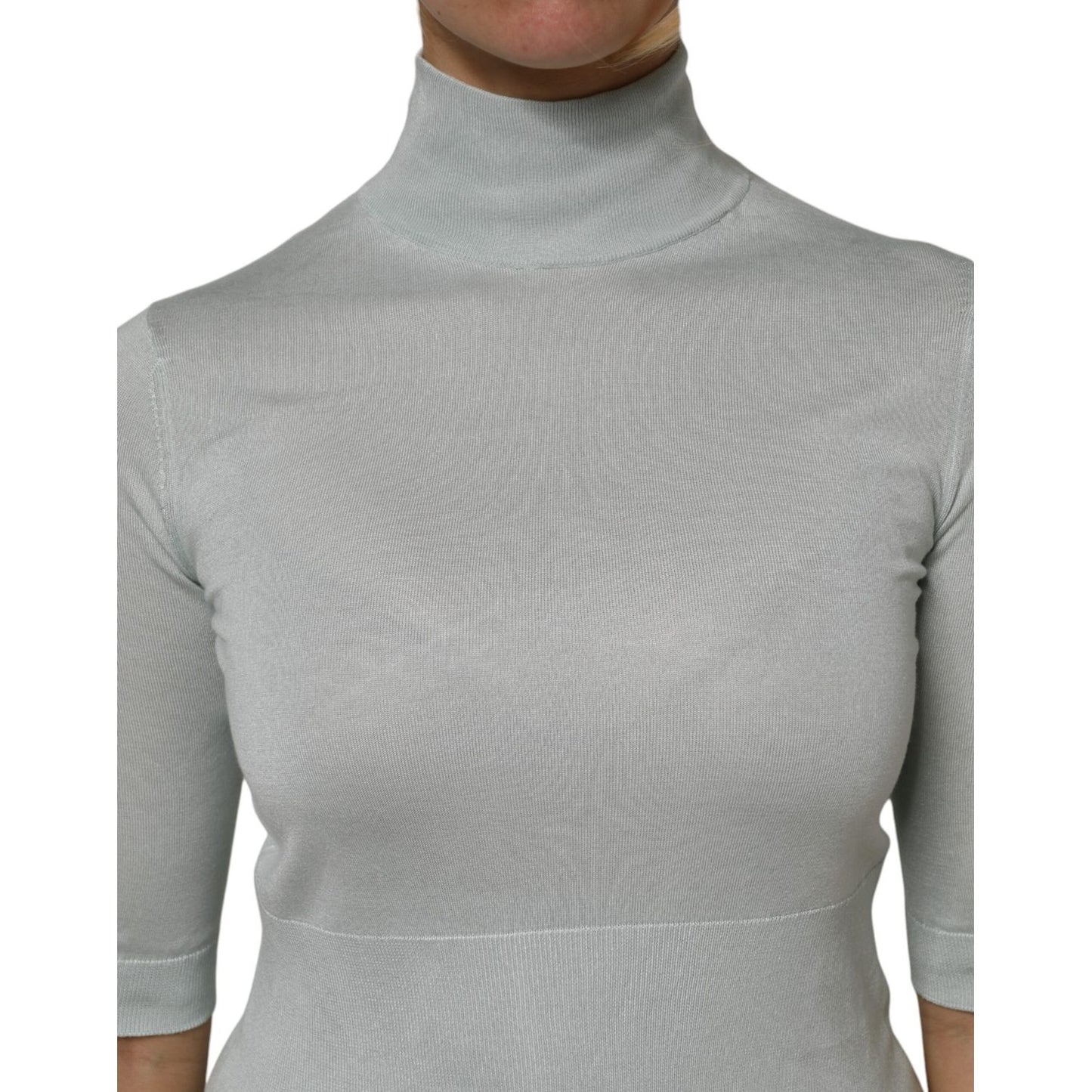 Dolce & Gabbana Gray Turtle Neck 3/4 Sleeves Pullover Top in soft silk, showcasing refined elegance and classic style.