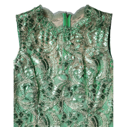 Dolce & Gabbana Green Cotton Floral Lace Sheath Midi Dress