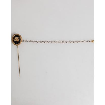 Dolce & Gabbana Lapel Pin DG Logo Gold Chain Mens Accessories Brooch