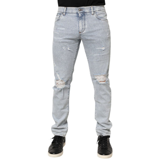 Dolce & Gabbana Light Blue Distressed Slim Fit Ripped Denim Jeans