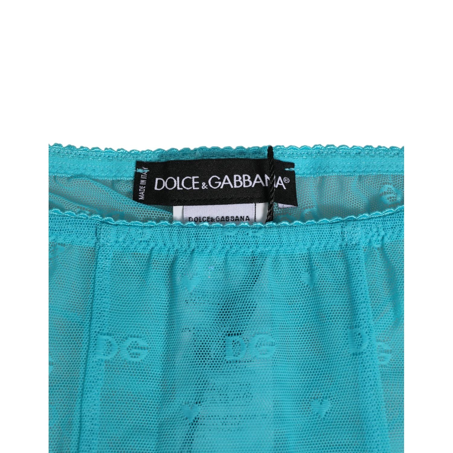 Dolce & Gabbana Light Blue Logo Lace Tight Midi Trouser  Underwear