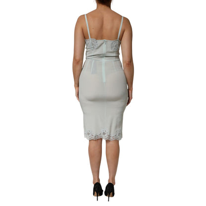 Dolce & Gabbana Light Blue Silk Lace Midi Bodycon Slip Dress