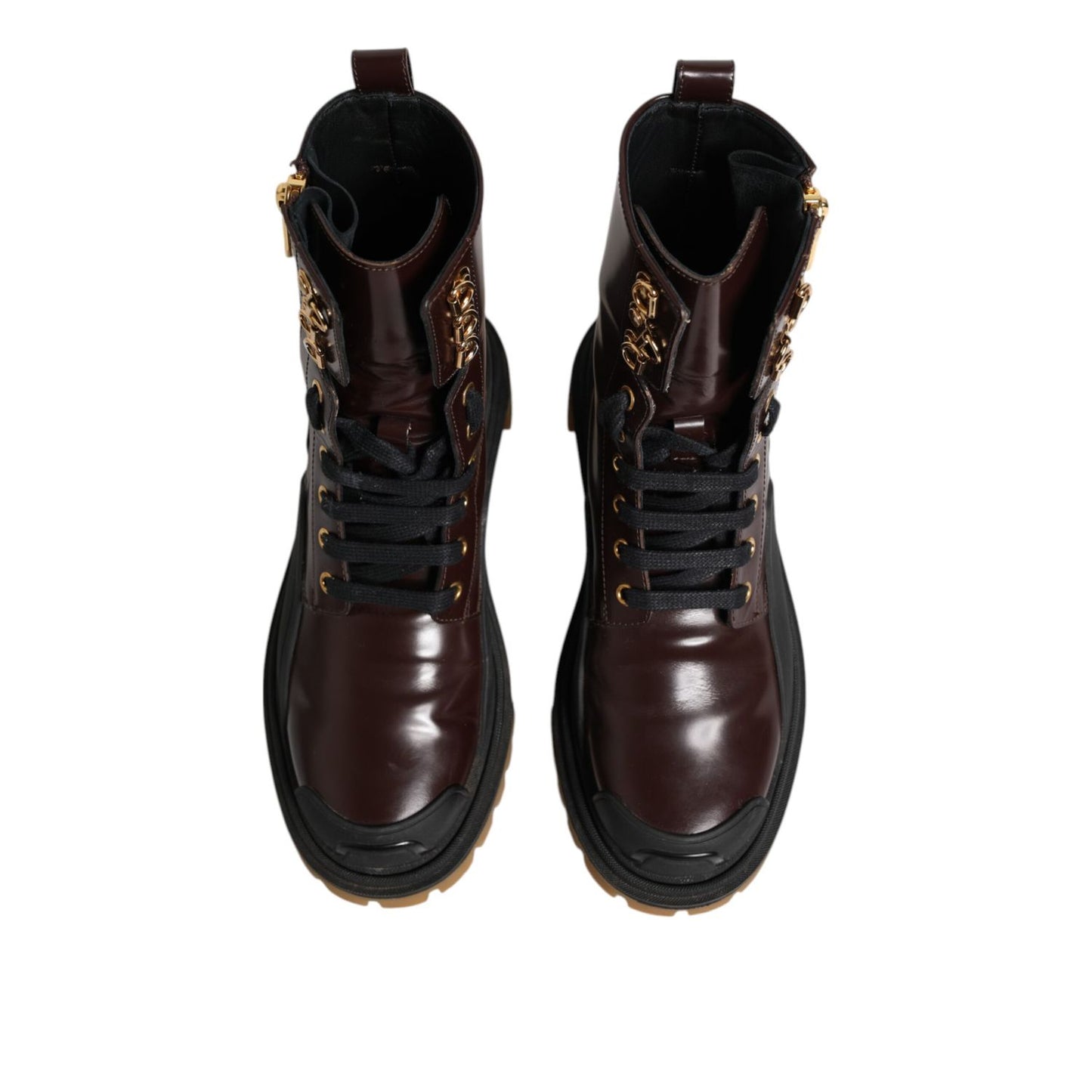 Dolce & Gabbana Maroon Leather Mid Calf Biker Boots Shoes