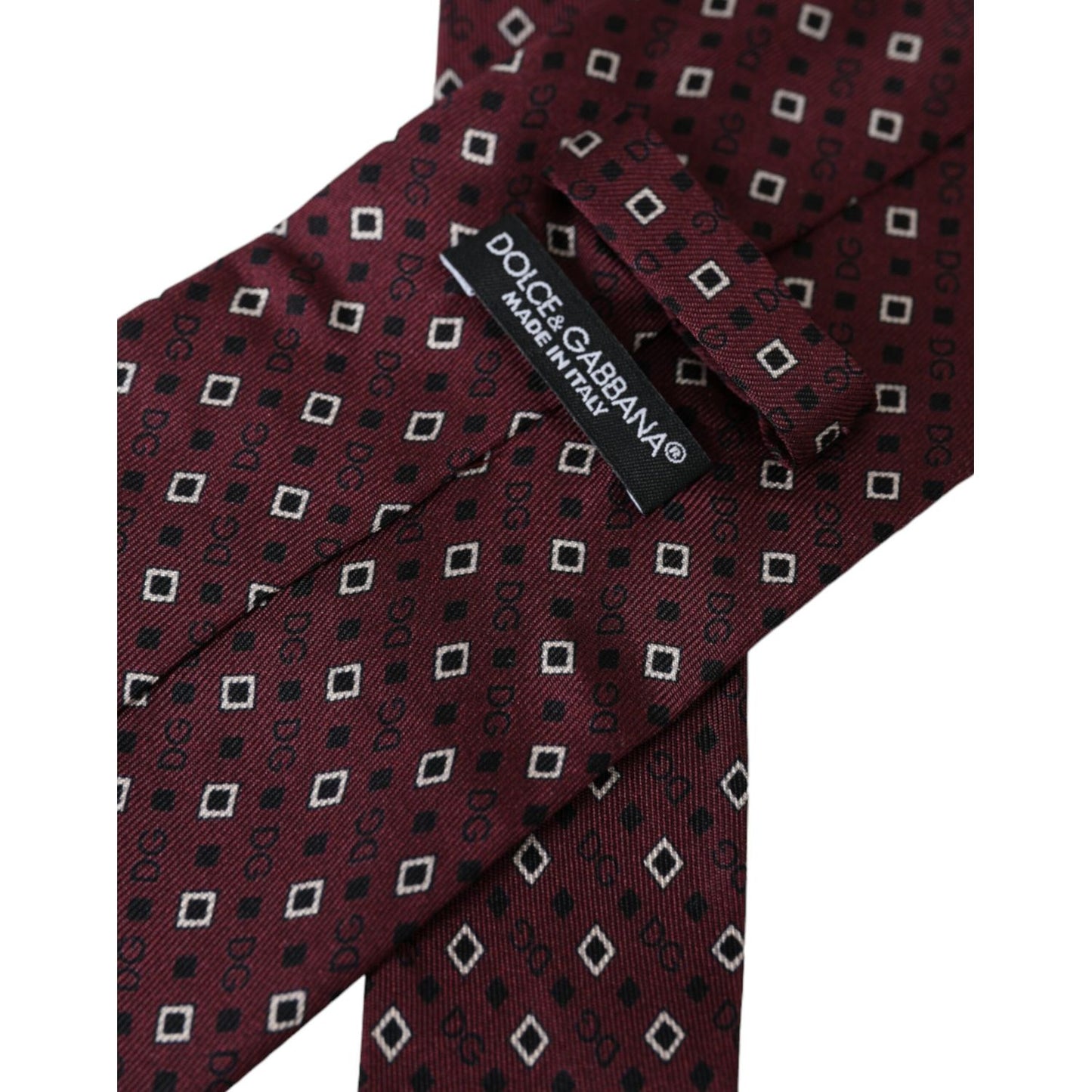 Dolce & Gabbana Maroon Silk Branded Logo Adjustable Men Tie, 100% Silk, Made in Italy, 8cm Width, New with Tags, Luxurious Designer Fashion.