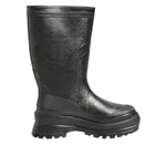 Dolce & Gabbana Metallic Black Pull On Rain Boots Men Shoes, sleek waterproof design, premium material, fashion-forward footwear.
