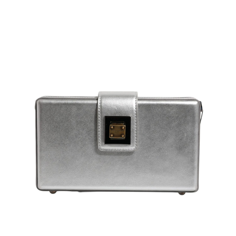 Dolce & Gabbana Metallic Silver DG BOX Leather Shoulder Strap Bag