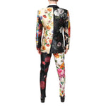Back view of Dolce & Gabbana Multicolor Floral SICILIA Silk 3 Piece Suit, showcasing vivid floral patterns on a slim fit design.