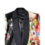 Dolce & Gabbana Multicolor Floral SICILIA Silk 3 Piece Suit blazer with floral pattern and black lapel.