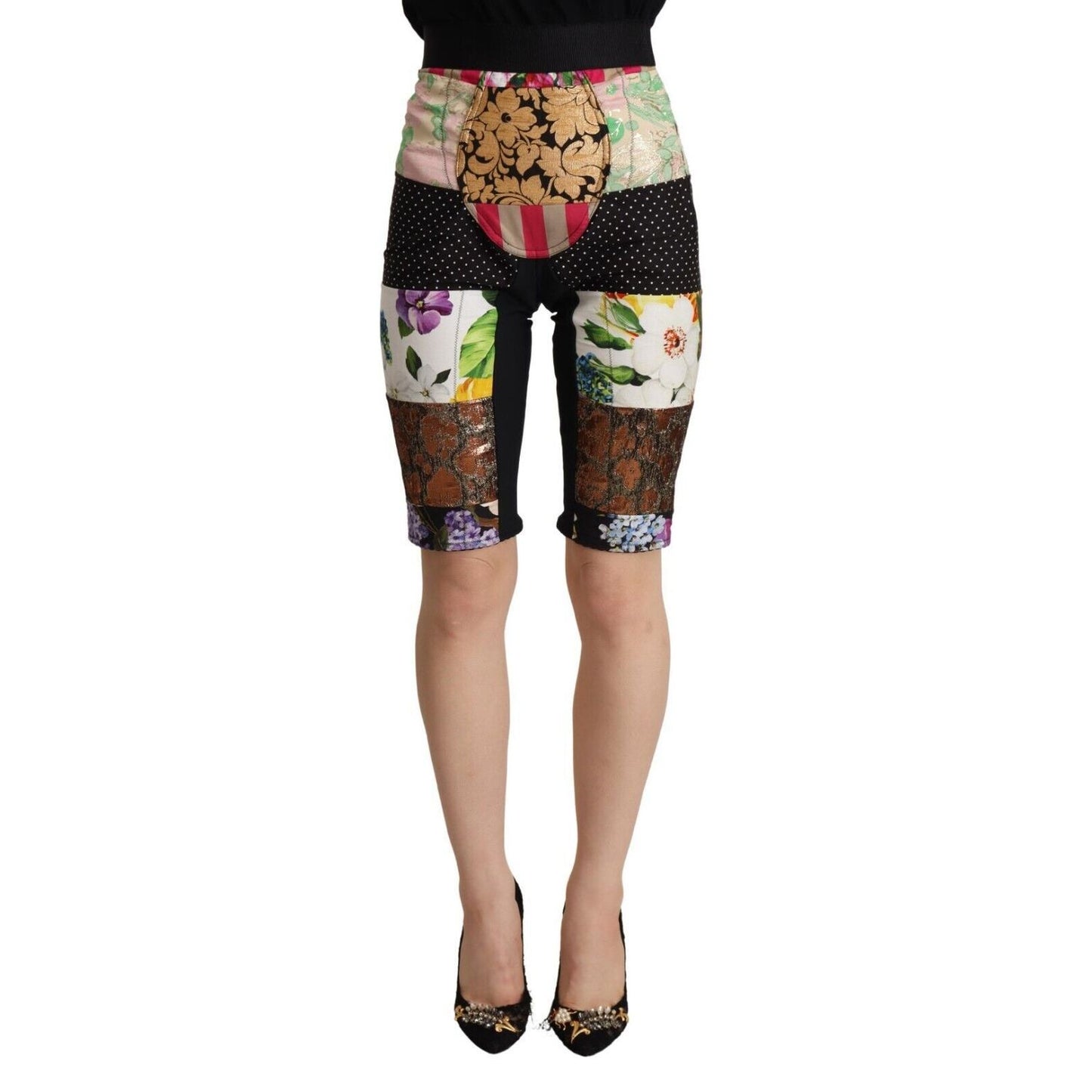 Dolce & Gabbana Multicolor Patchwork High Waist Cropped Pants