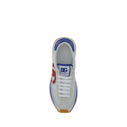 Top view of Dolce & Gabbana Multicolor Rubber Low Top Sneakers with monogram heel and suede details.