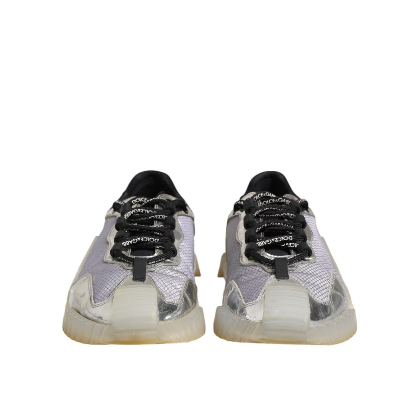 Dolce & Gabbana Multicolor Silver Logo Low Top NS1 Sneakers Shoes with rubber sole and mesh design, front view.