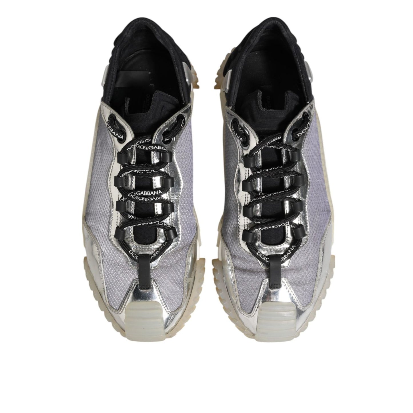 Dolce & Gabbana Multicolor Silver Logo Low Top NS1 Sneakers Shoes in premium mesh, rubber, and metallic design viewed from top.