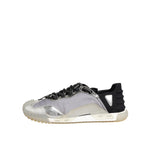 Dolce & Gabbana Multicolor Silver Logo Low Top NS1 Sneakers Shoes with rubber sole and metallic accents, side view.