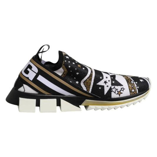 Dolce & Gabbana Multicolor Sorrento Low Top Sneakers Shoes in gold, black, and white with rubber sole and logo details.