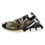 Dolce & Gabbana Multicolor Sorrento Low Top Sneakers Shoes in gold, black, and white with star patterns, made from technical fabric.