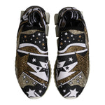 Dolce & Gabbana Multicolor Sorrento Low Top Sneakers Shoes in gold, black, and white with star design, elastic edge, and logo details.