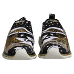 Front view of Dolce & Gabbana Multicolor Sorrento Low Top Sneakers Shoes featuring gold, black, white design and rubber sole.